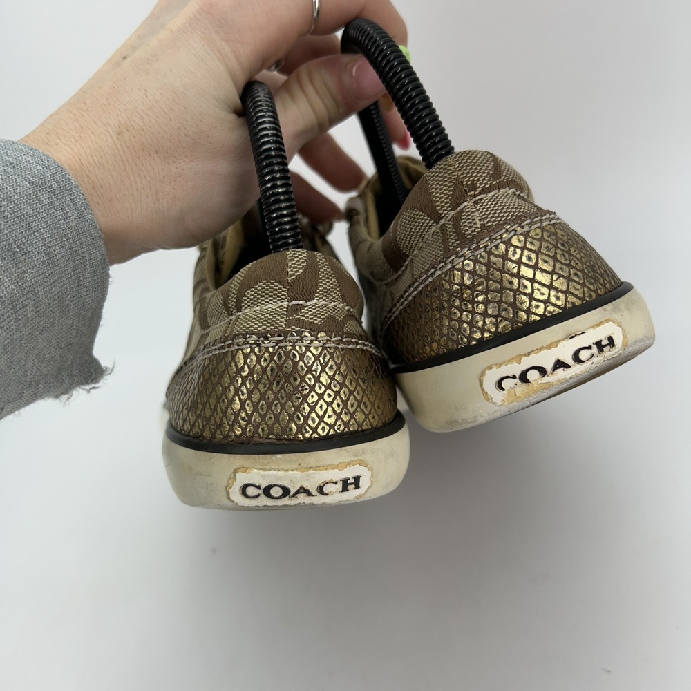 Coach Shoes Womens Size 7.5B Gema F0007 Gold Signature Canvas Lace Up Sneakers - Picture 5 of 16